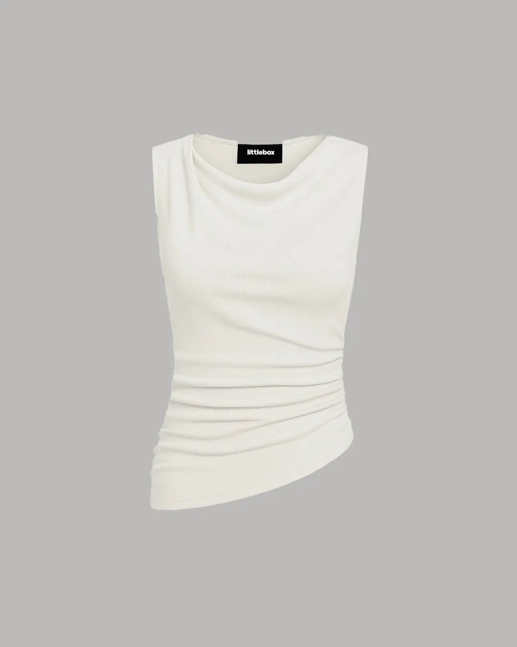 Solid Ruched Round Neck Crop Top In Milky White
