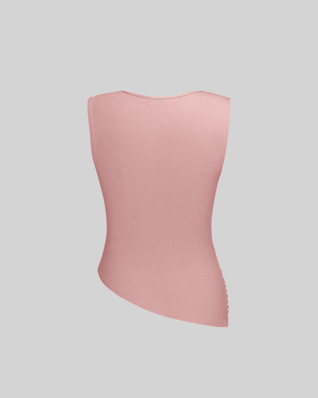 Solid Ruched Round Neck Crop Top In Pink