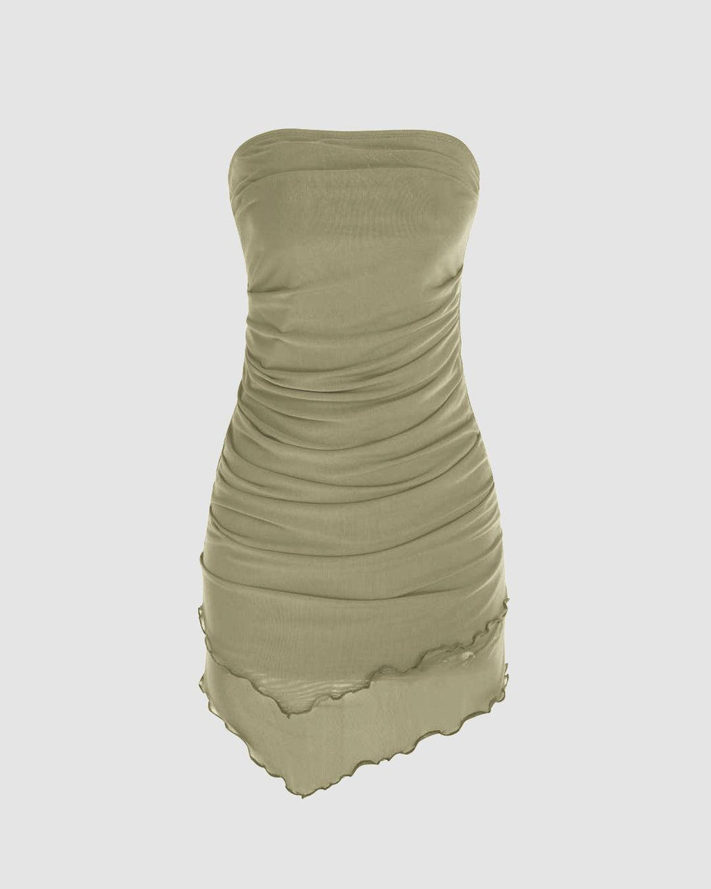 Solid Ruffle Ruched Tube Mini Dress In Green