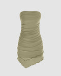 Solid Ruffle Ruched Tube Mini Dress In Green