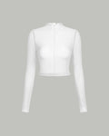 Solid Ruffle Turtleneck Lettuce Trim Long Sleeve White Top