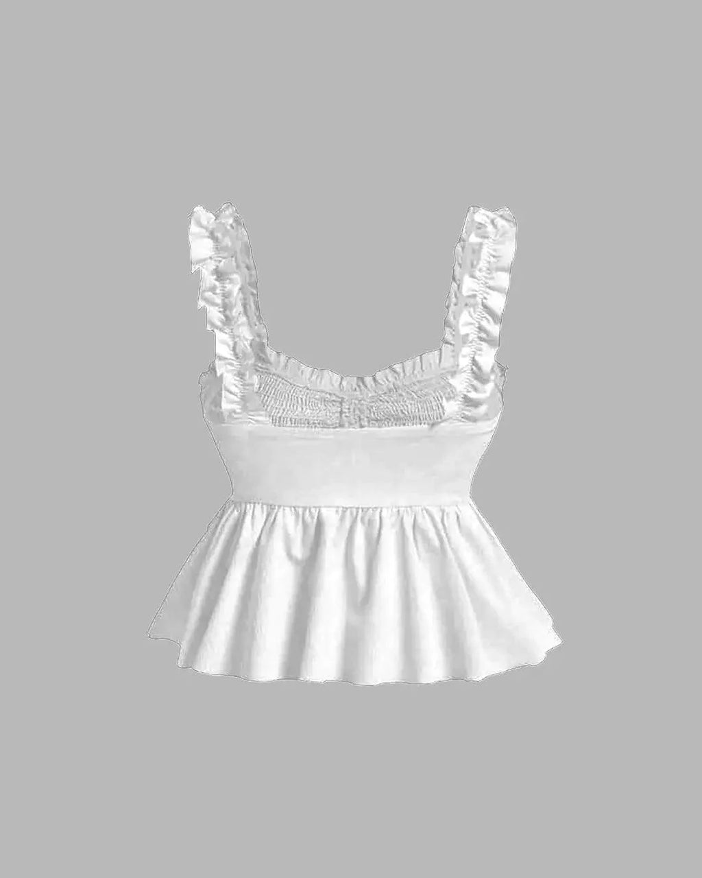 Solid Ruffle Wide Strap Front Tie Bow Tank Top In Off-White