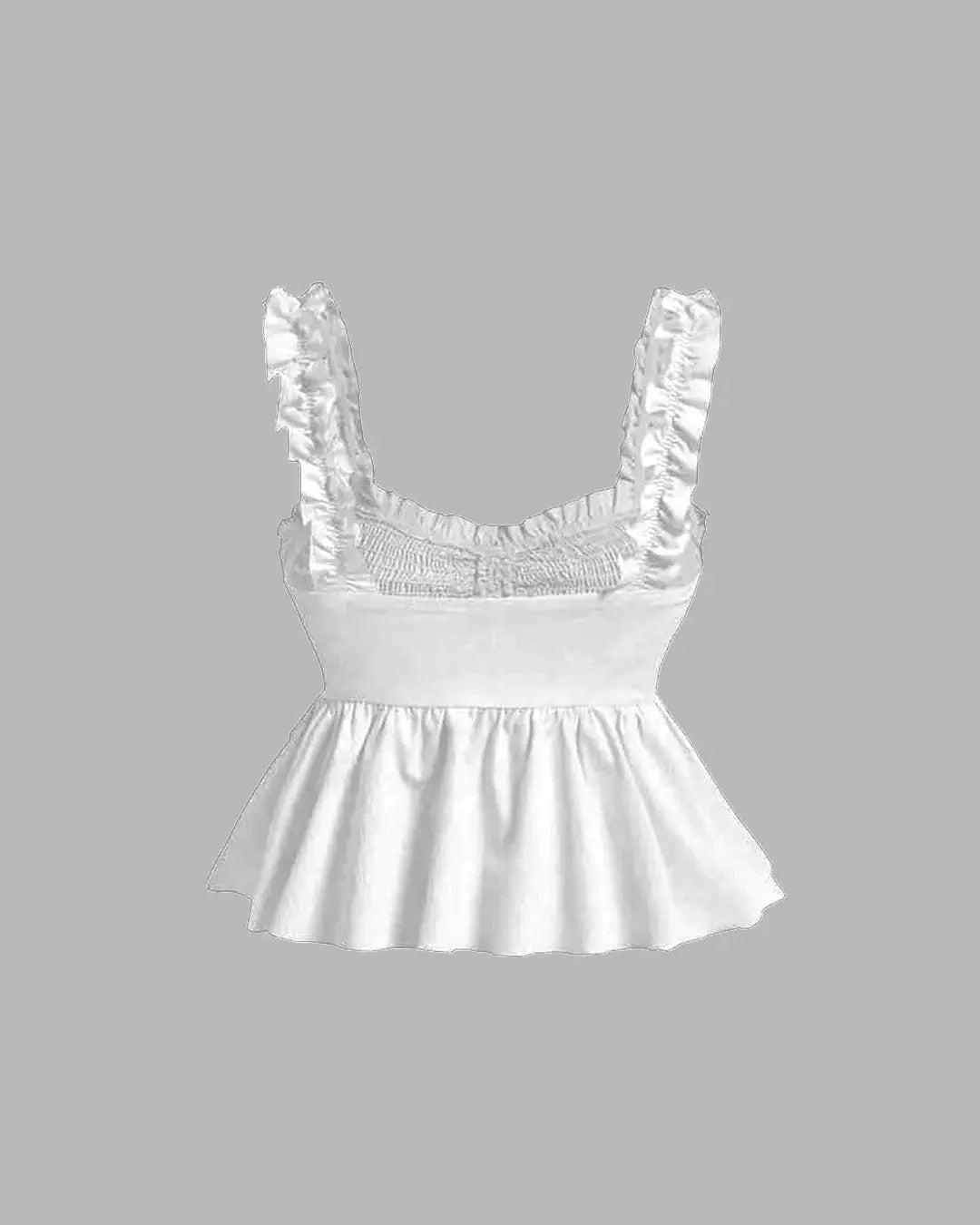Solid Ruffle Wide Strap Front Tie Bow Tank Top In Off-White