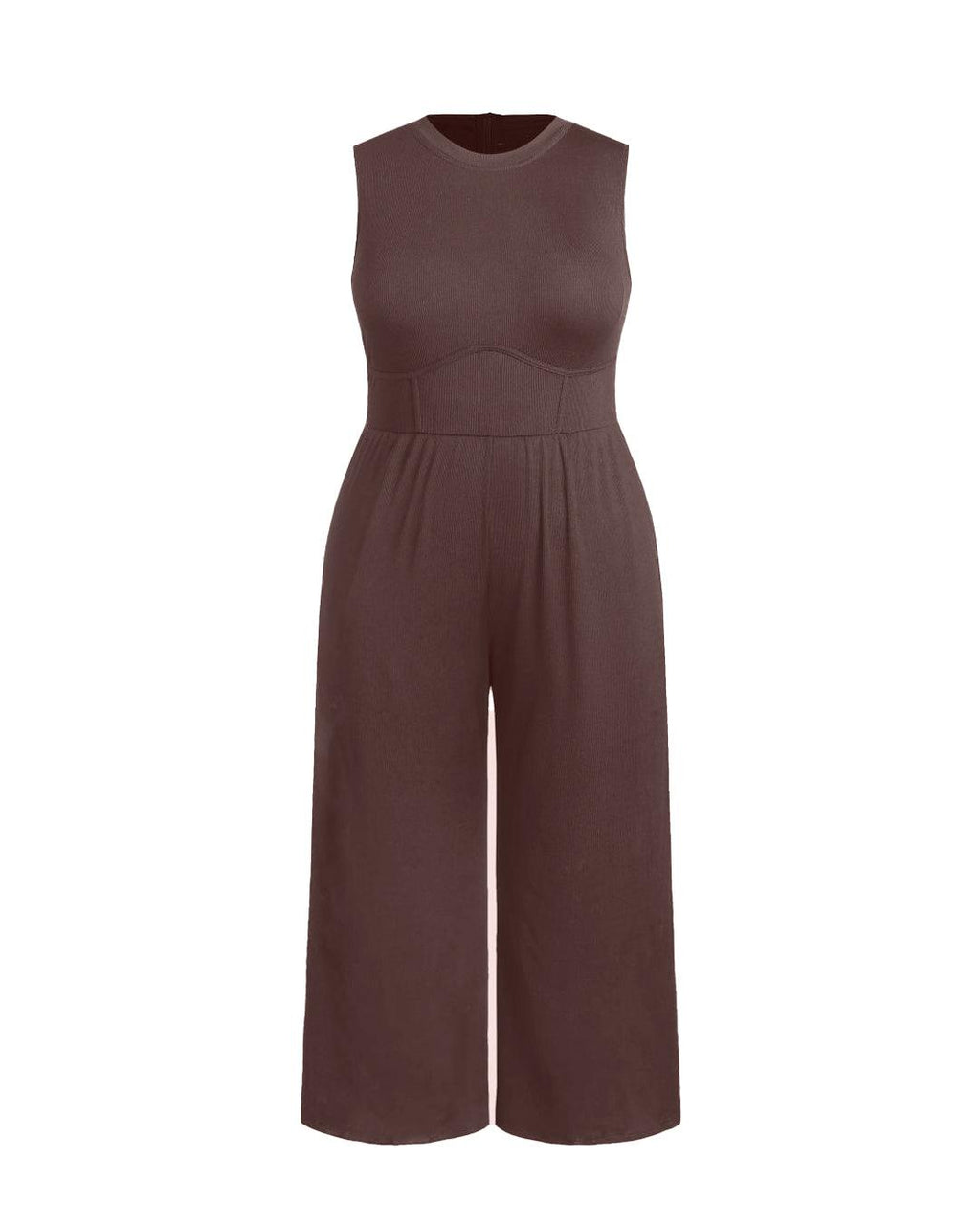 Solid Sleeveless Wide Leg Brown Jumpsuit Curve & Plus