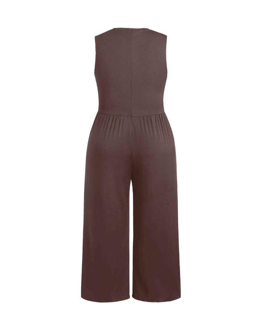 Solid Sleeveless Wide Leg Brown Jumpsuit Curve & Plus