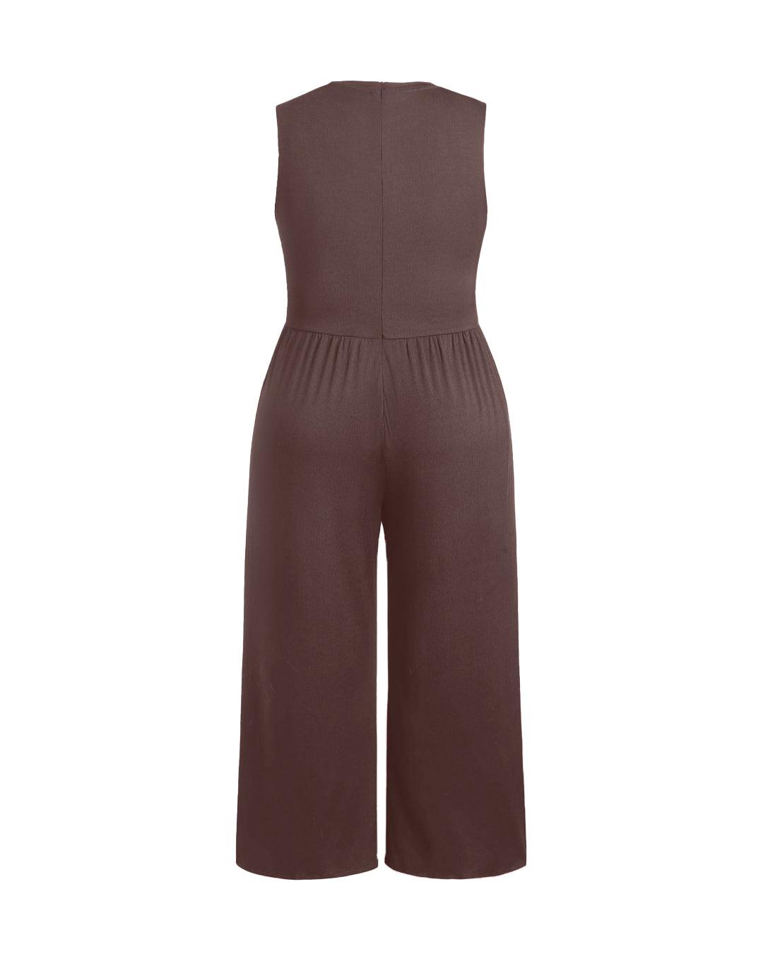 Solid Sleeveless Wide Leg Brown Jumpsuit Curve & Plus
