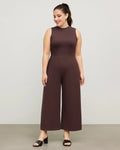 Solid Sleeveless Wide Leg Brown Jumpsuit Curve & Plus