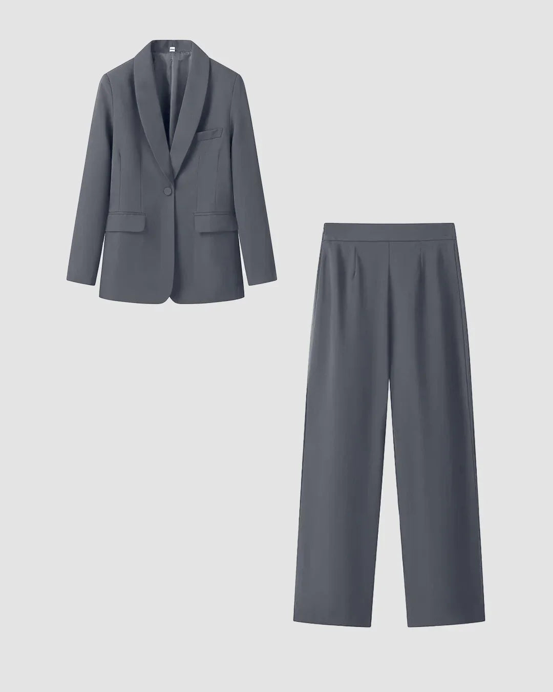 Solid Tailored Blazer & Straight Trousers Co-Ord Set in Dark Grey