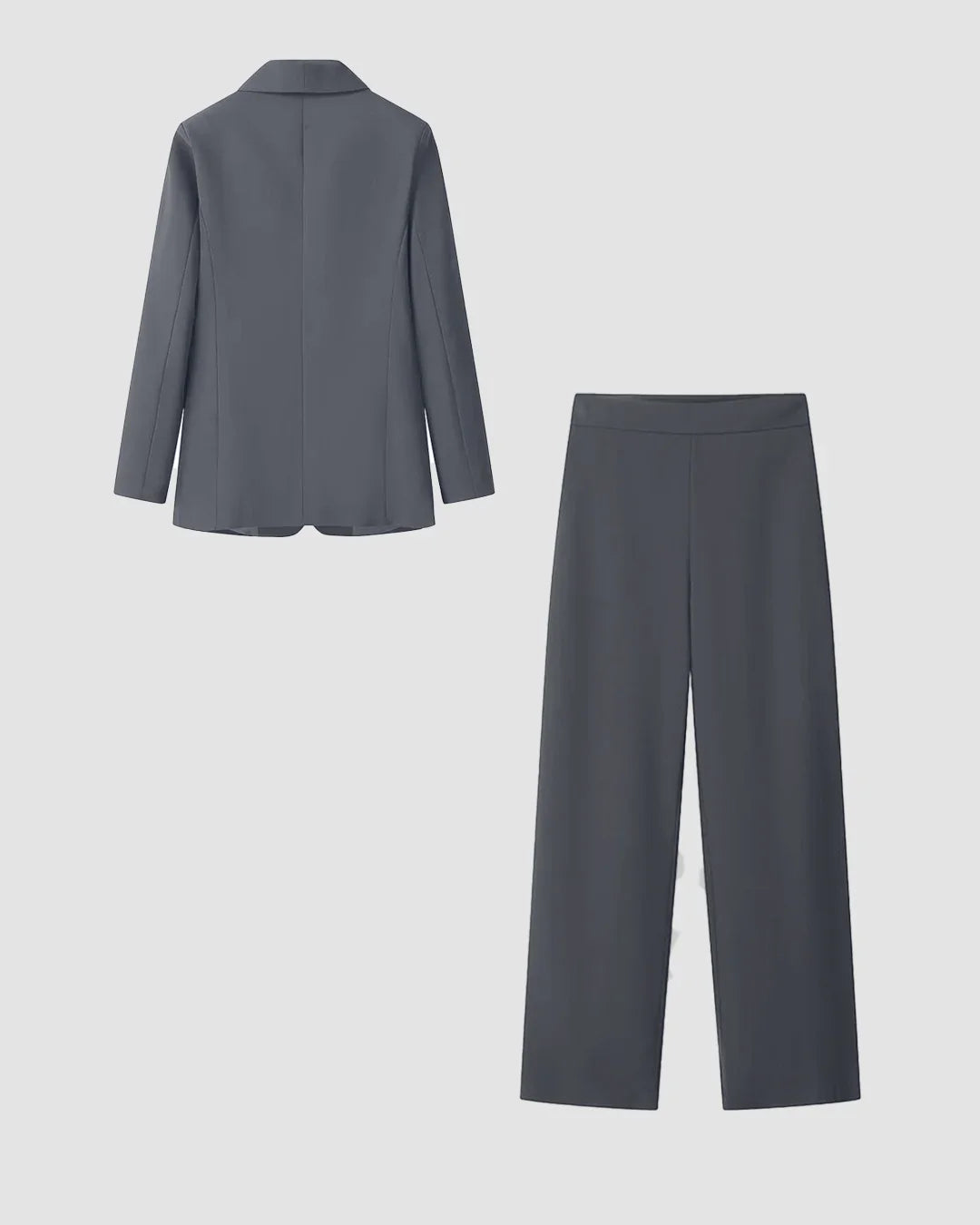 Solid Tailored Blazer & Straight Trousers Co-Ord Set in Dark Grey