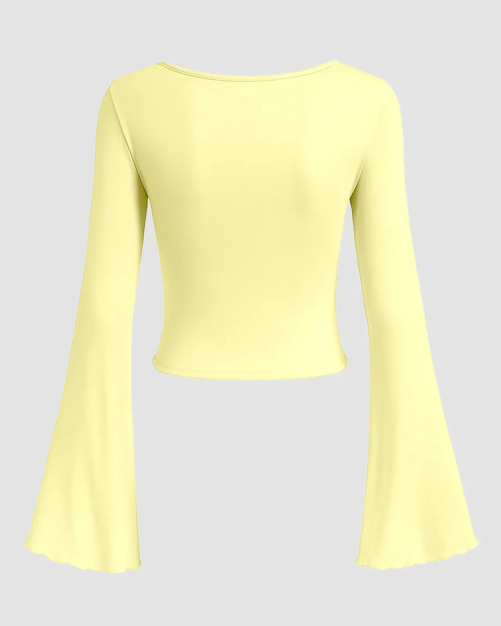 Solid Tie Front Bell Sleeve Mesh Crop Top in French Vanilla