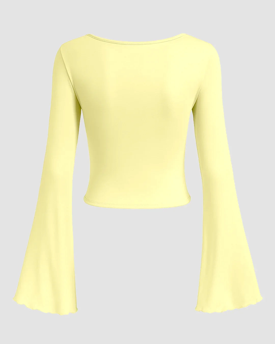 Solid Tie Front Bell Sleeve Mesh Crop Top in French Vanilla