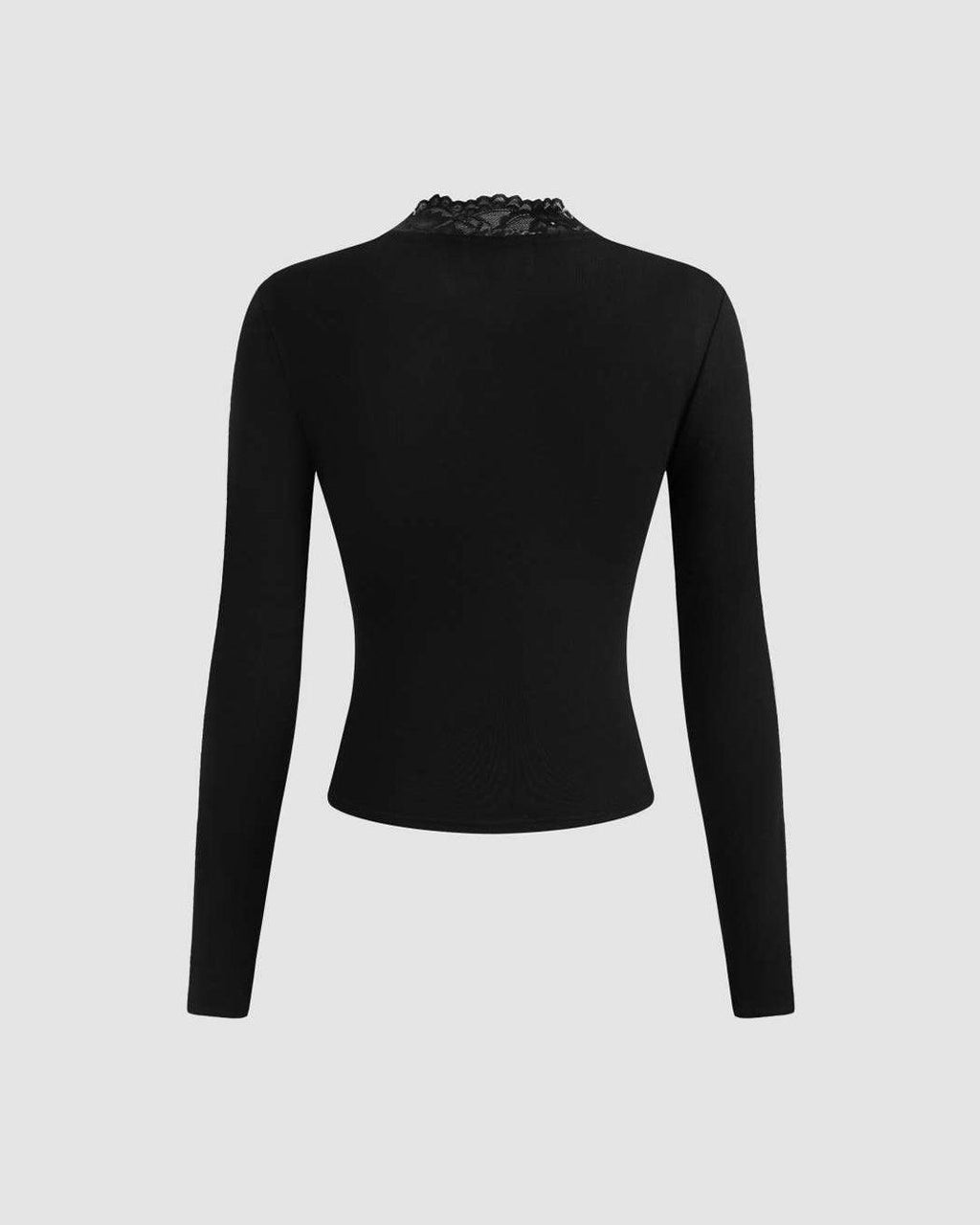 Solid V Neck Long Sleeve Lace Top
