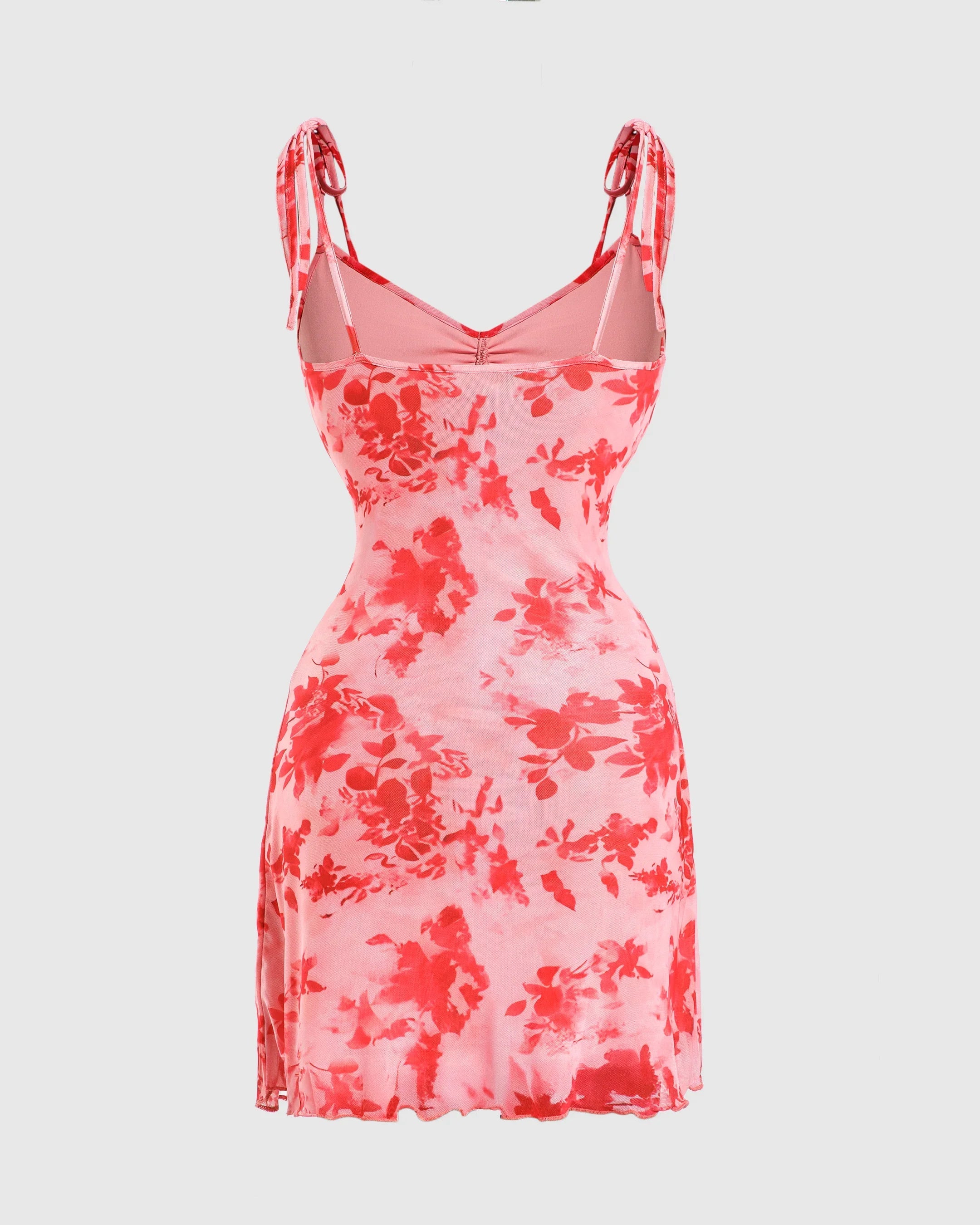 Spaghetti Strap Floral Mesh Mini Dress
