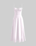 Spaghetti Strap Midi Dress With Ruched Bust And Tie Front In Baby Pink