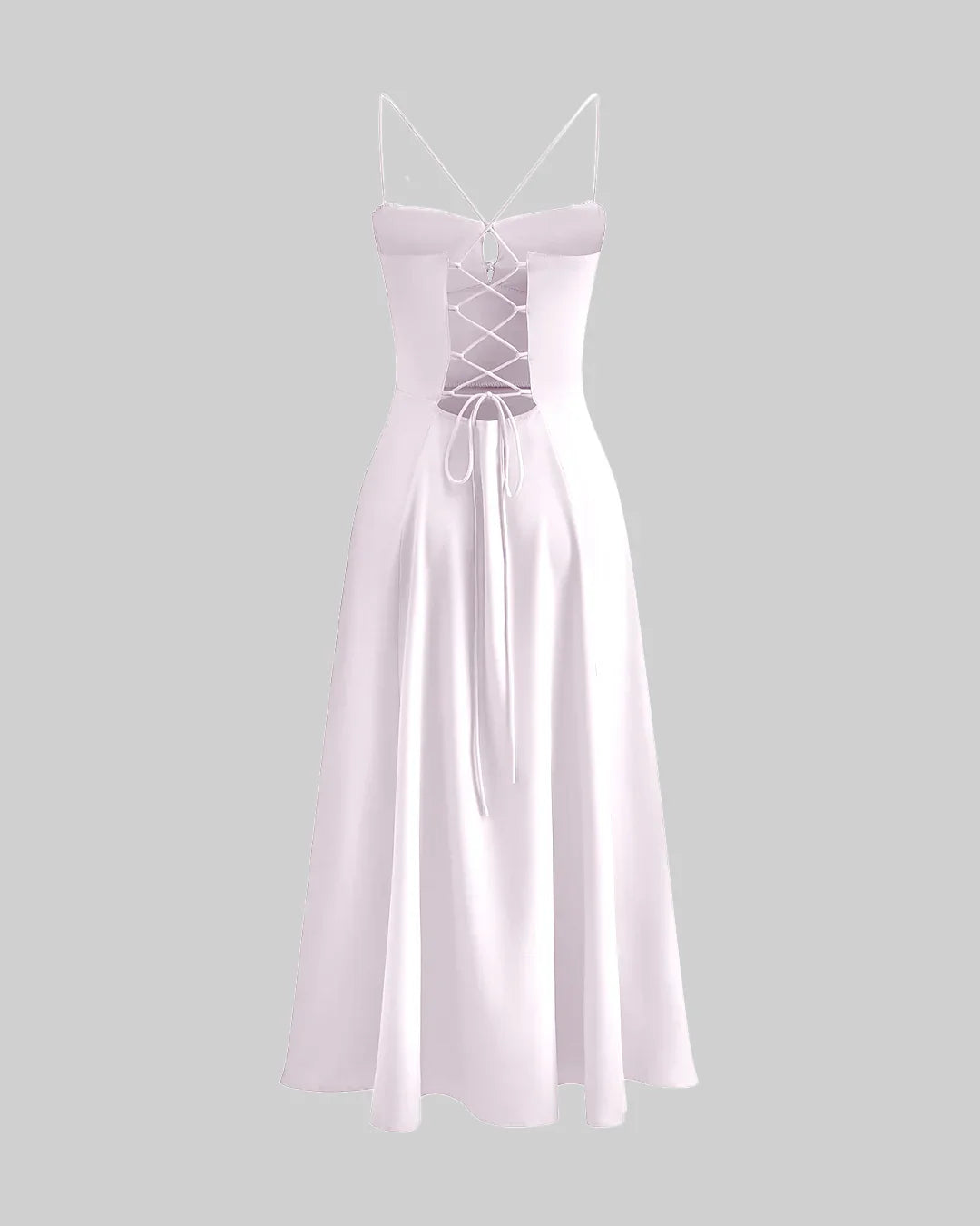 Spaghetti Strap Midi Dress With Ruched Bust And Tie Front In Baby Pink