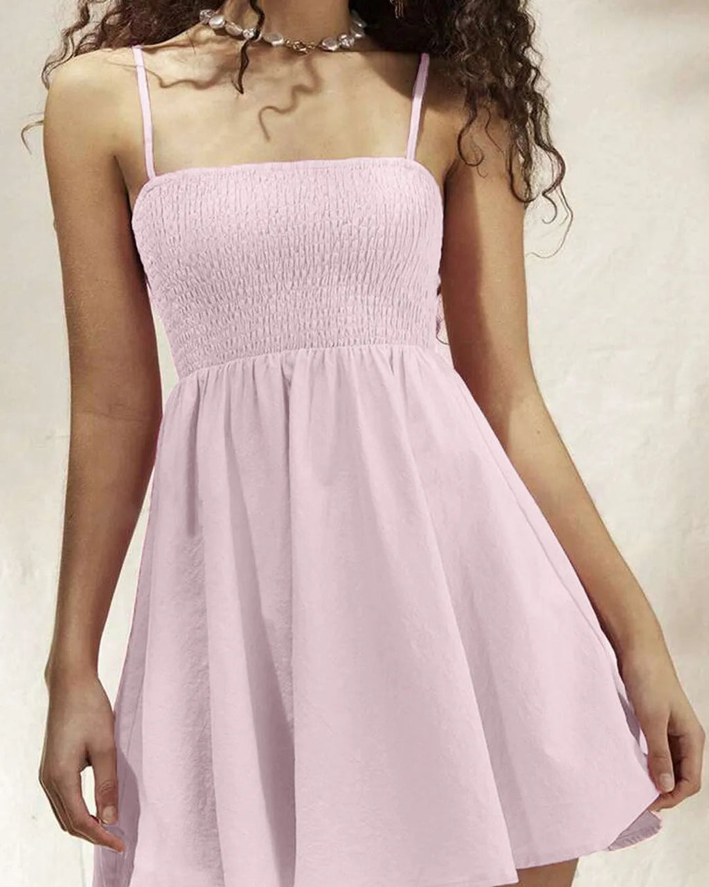 Spaghetti Strap Ruched Bust Shift Dress In Pink