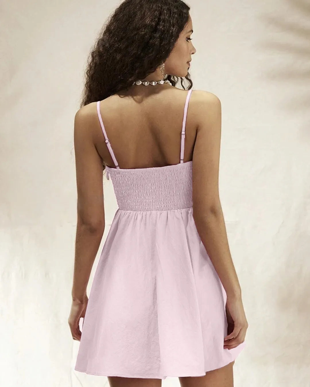 Spaghetti Strap Ruched Bust Shift Dress In Pink