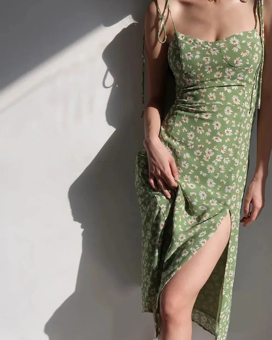 Spaghetti Strap Slit Midi Dress