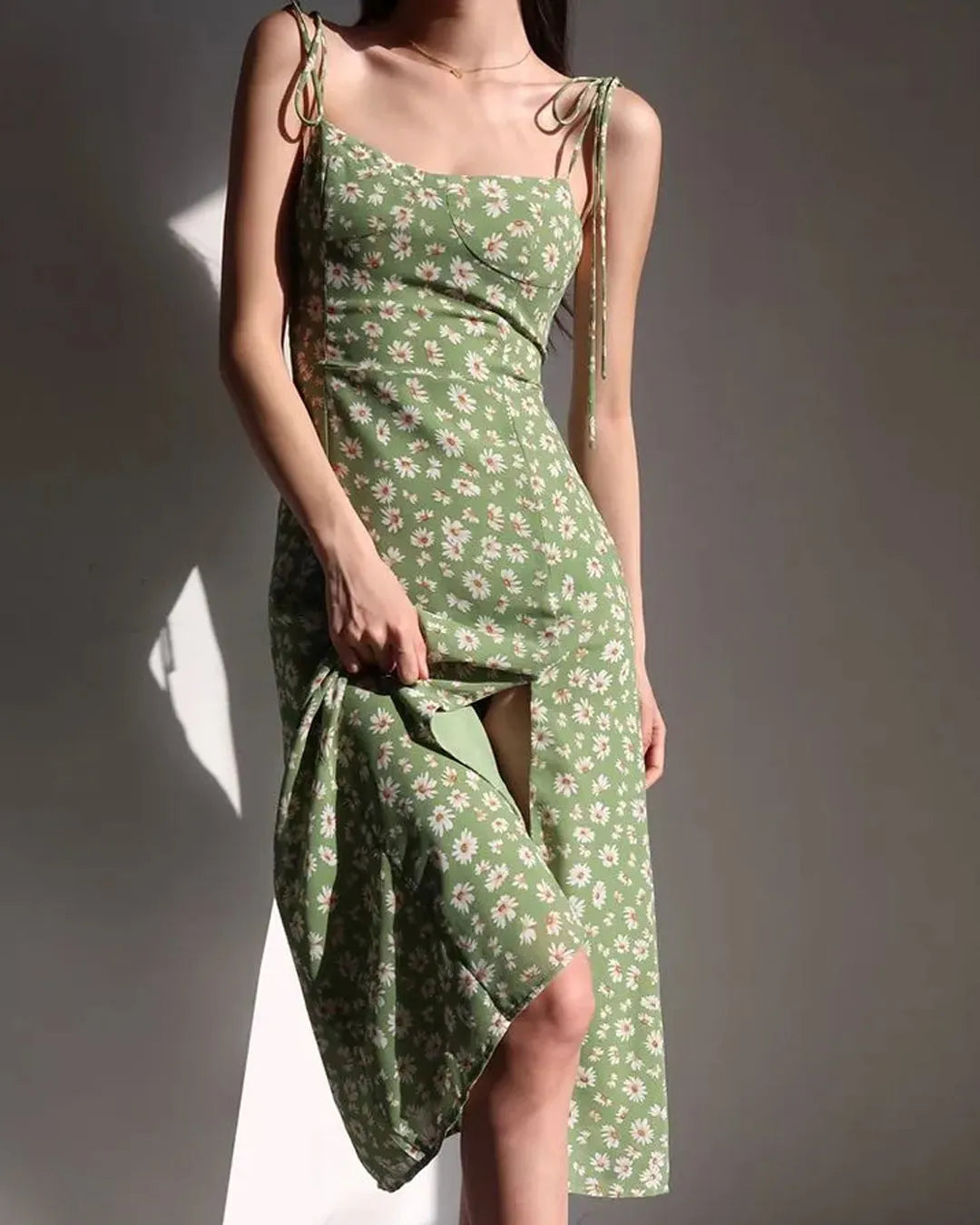 Spaghetti Strap Slit Midi Dress