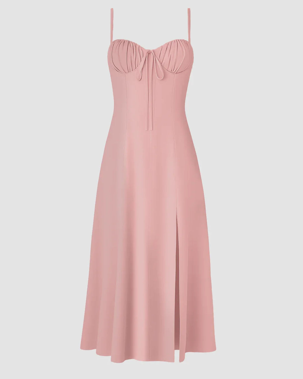 Spaghetti Strap Sweetheart Slit Midi Dress in Pink