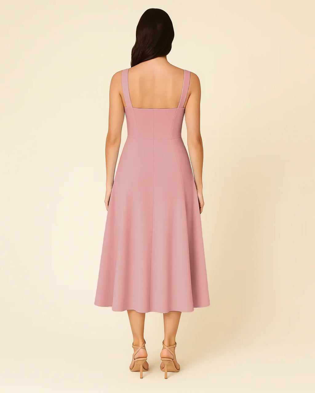 Spaghetti Strap Sweetheart Slit Midi Dress in Pink