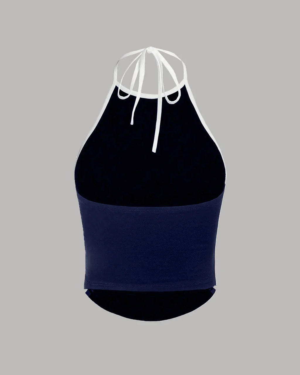 Sporty Ruched Halter Neck Racerback Top in Navy Blue & White