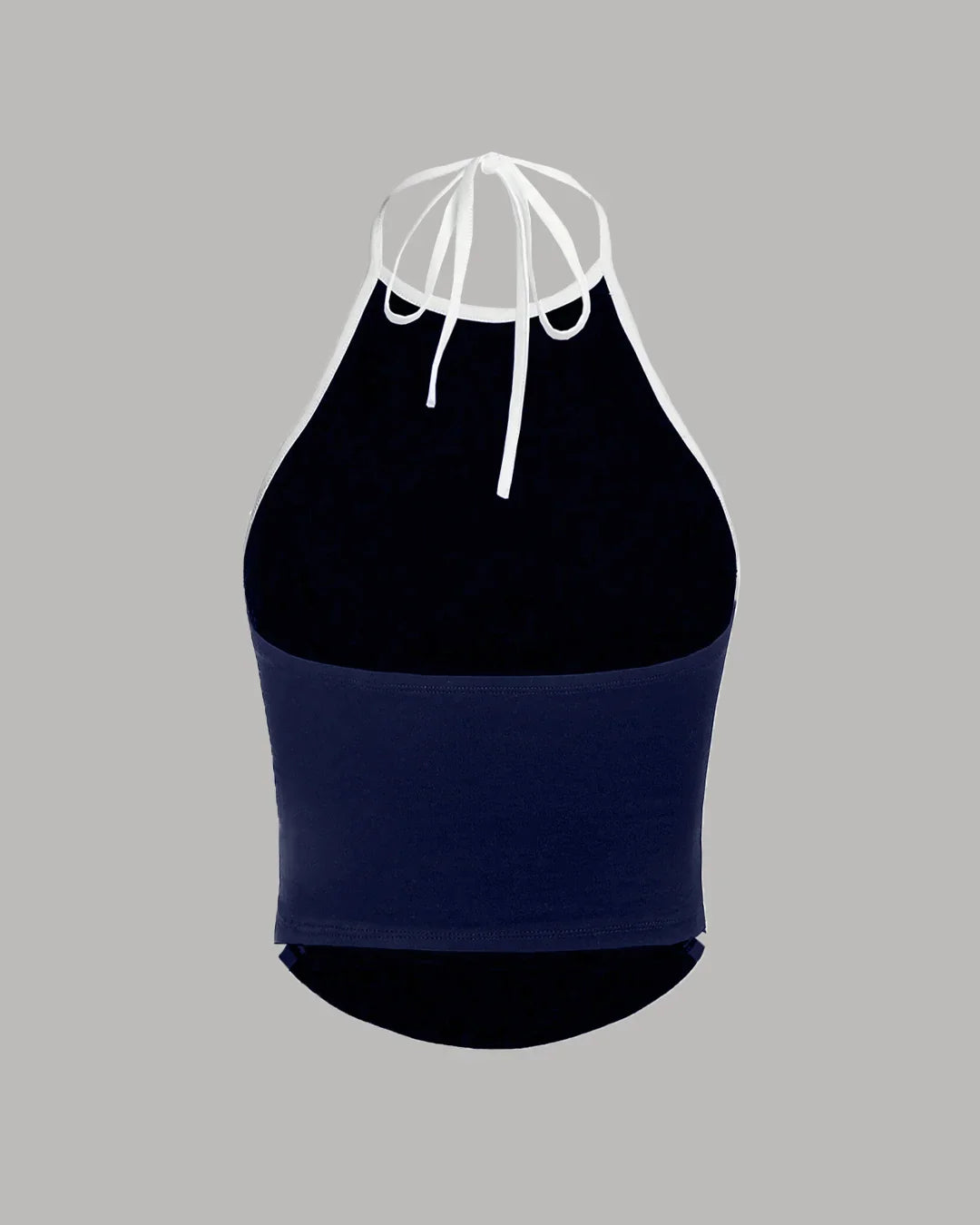 Sporty Ruched Halter Neck Racerback Top in Navy Blue & White