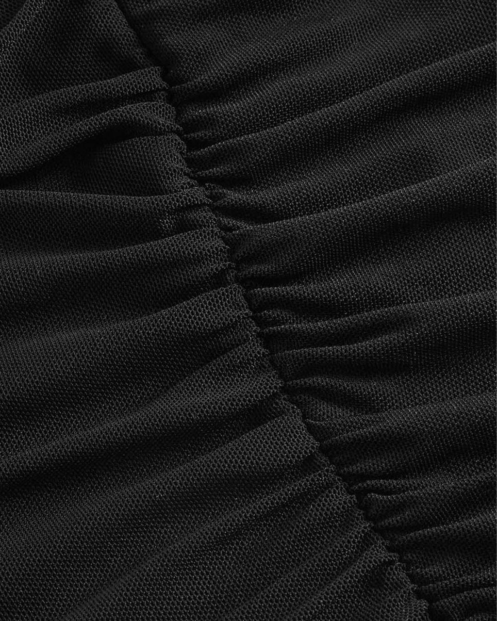 Square Neck Bell Sleeve Asymmetrical Sheer Mesh Black Crop Top