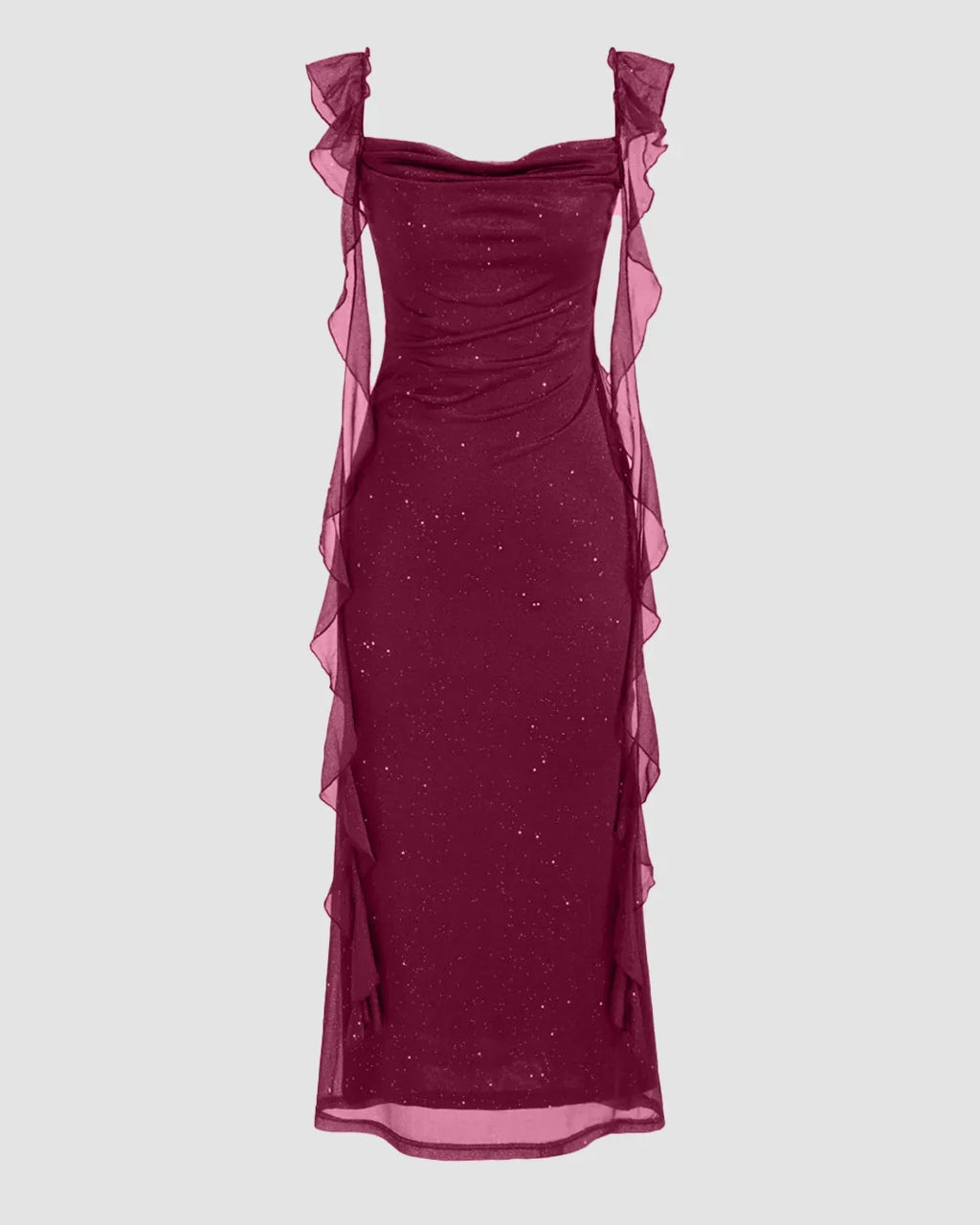 Square Neck Bodycon Midi Dress in Maroon