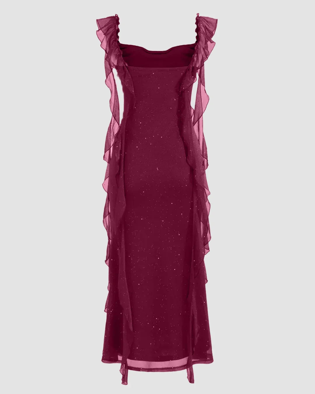 Square Neck Bodycon Midi Dress in Maroon