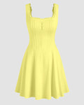 Square Neck Fit & Flare A-Line Mini Dress in Yellow