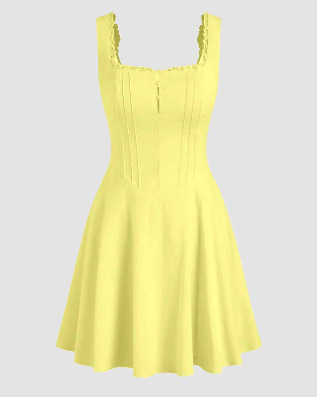 Square Neck Fit & Flare A-Line Mini Dress in Yellow