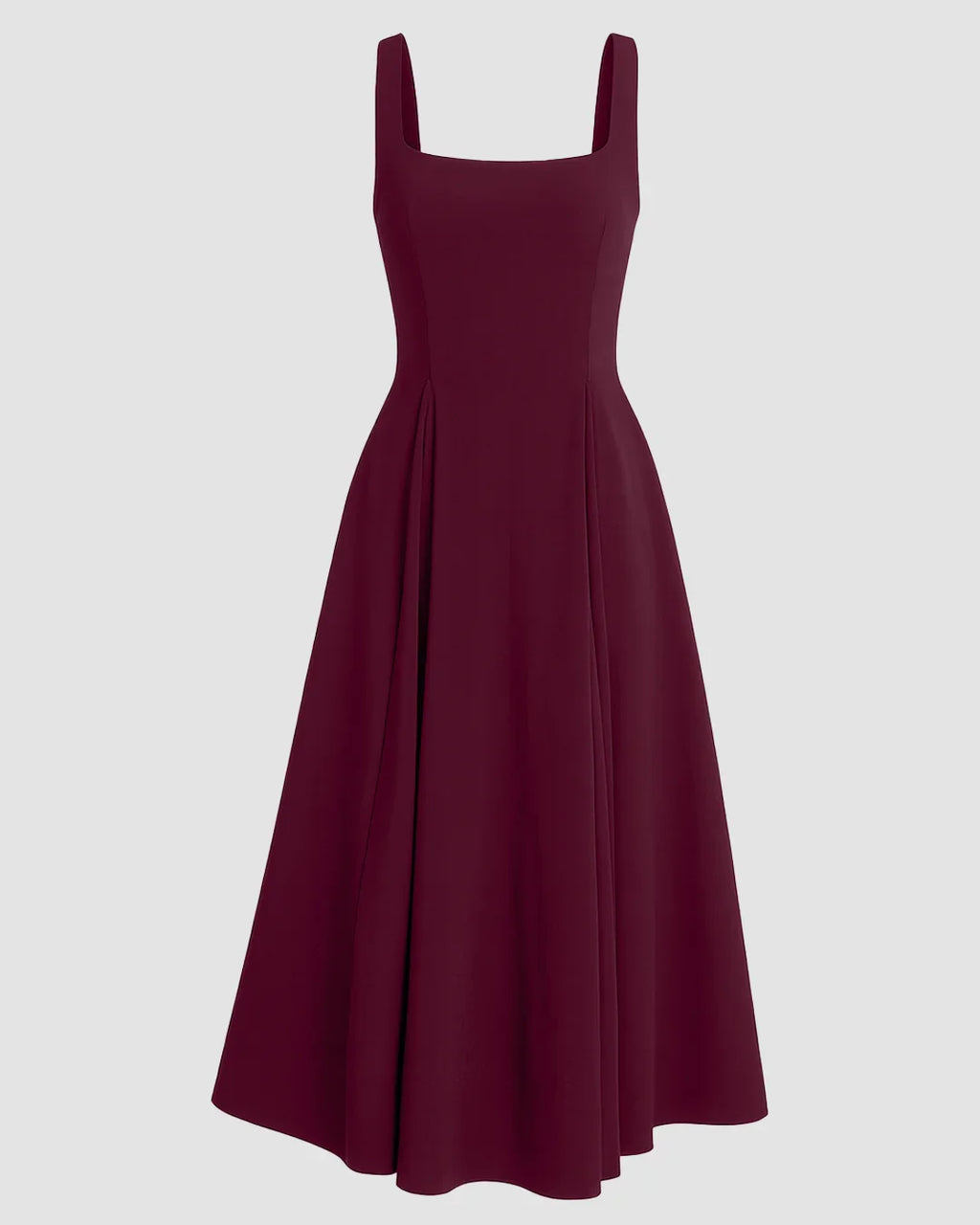 Square Neck Flared Burgundy Maxi Dress