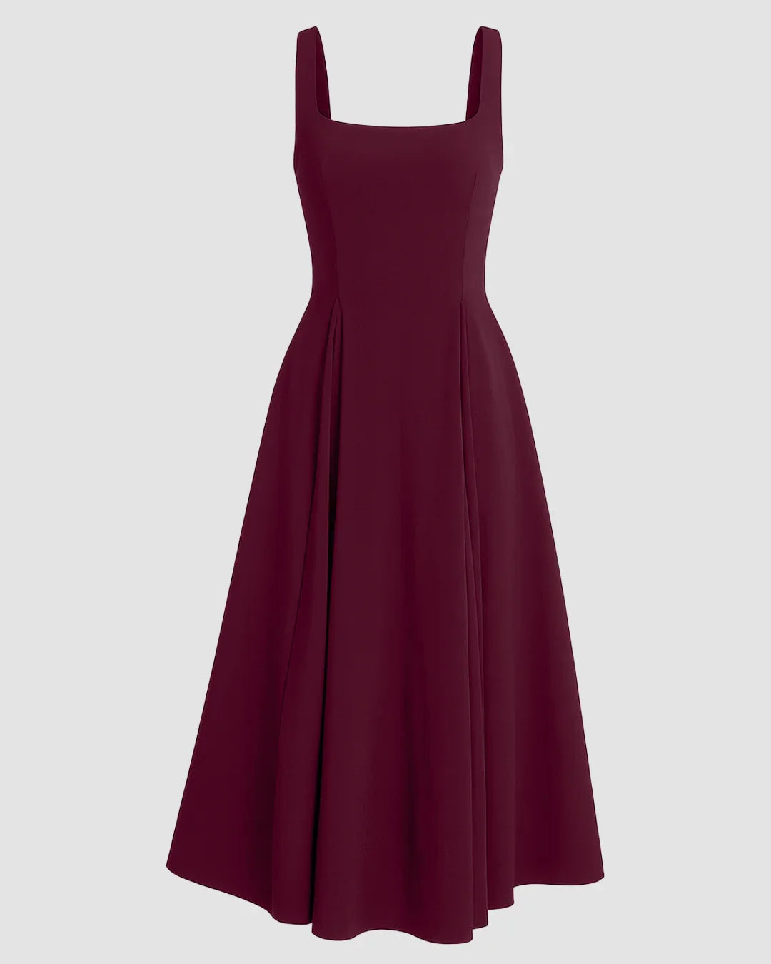 Square Neck Flared Burgundy Maxi Dress