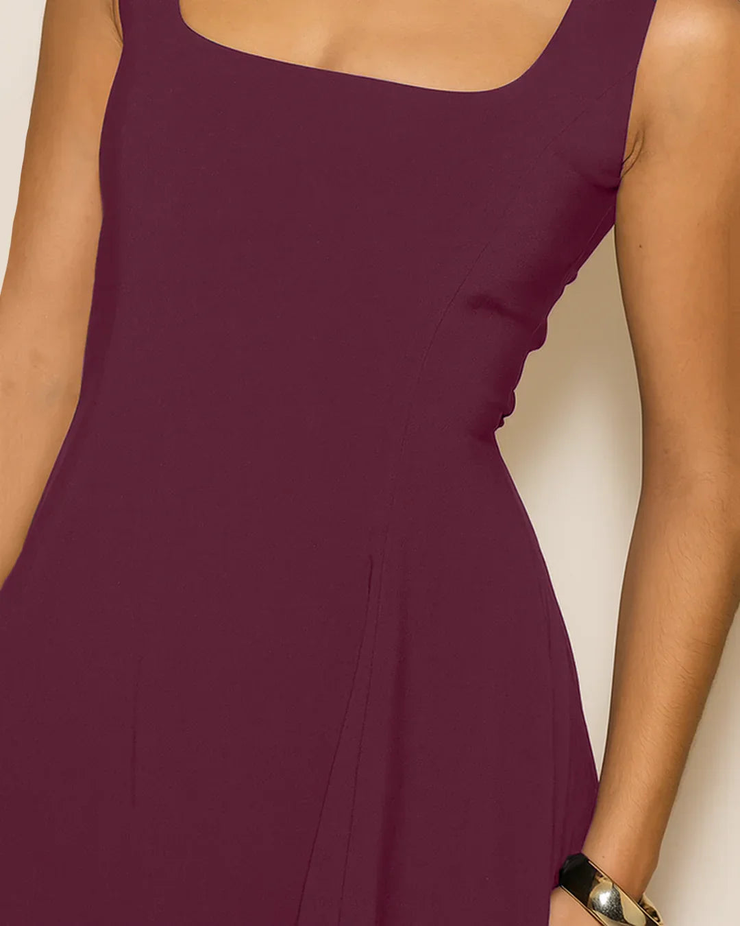 Square Neck Flared Burgundy Maxi Dress