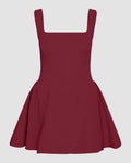 Square Neck Fit & Flare Mini Dress in Burgundy