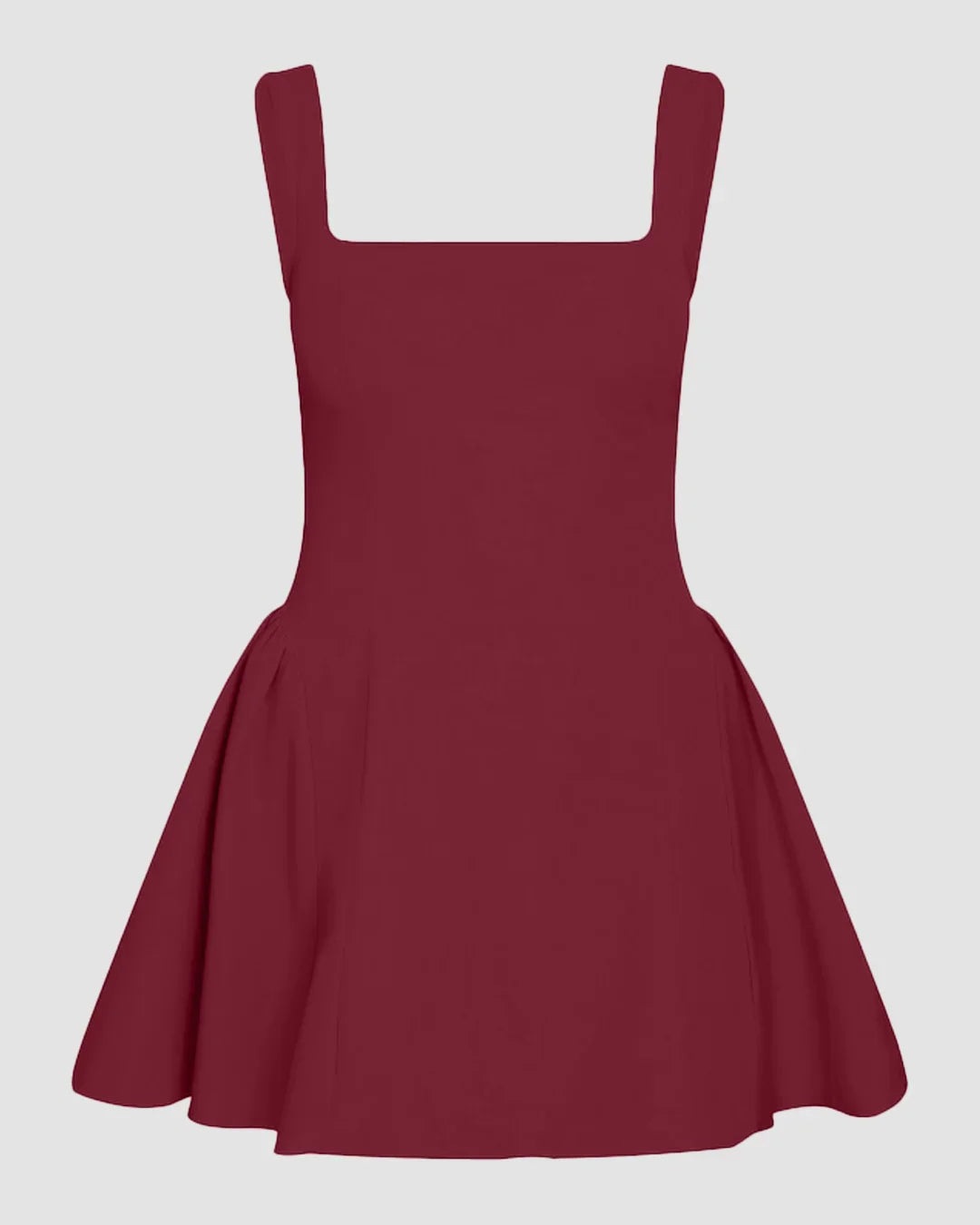Square Neck Fit & Flare Mini Dress in Burgundy