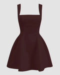 Square Neck Fit & Flare Sleeveless Mini Dress in Chocolate