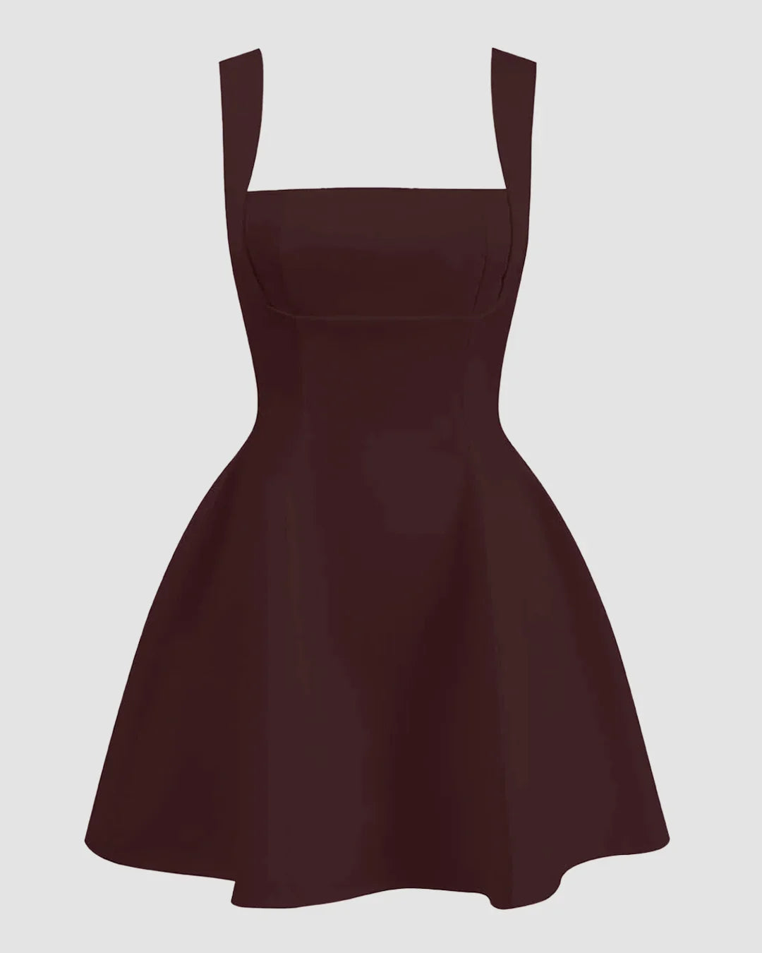 Square Neck Fit & Flare Sleeveless Mini Dress in Chocolate