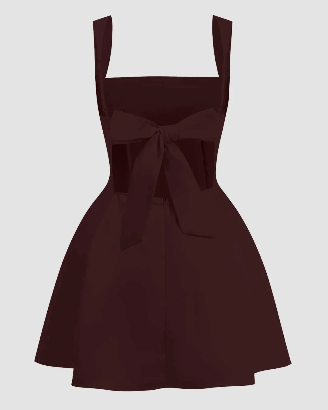Square Neck Fit & Flare Sleeveless Mini Dress in Chocolate