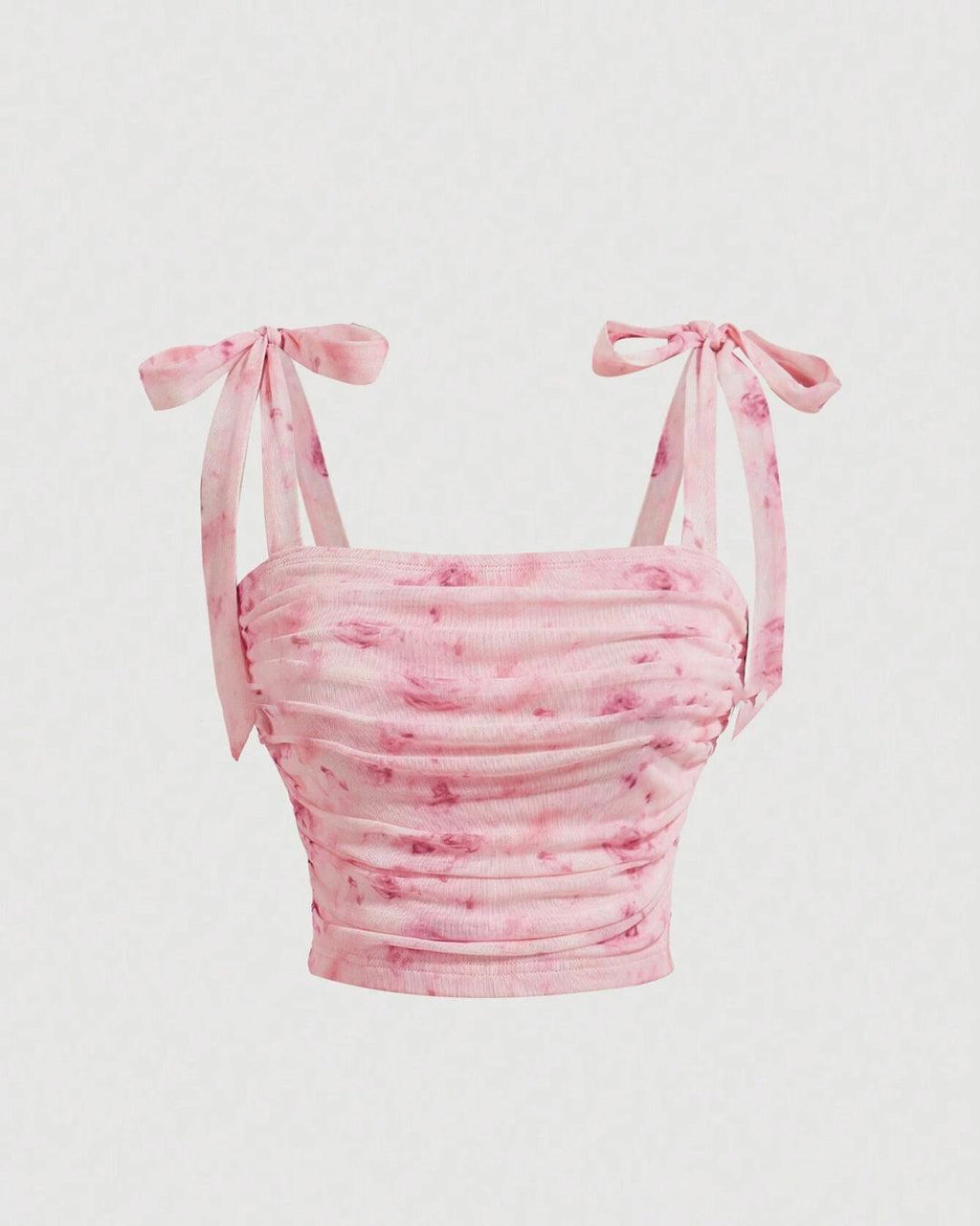 Square Neck Floral Tie Strap Sleeveless Crop Top in Pink
