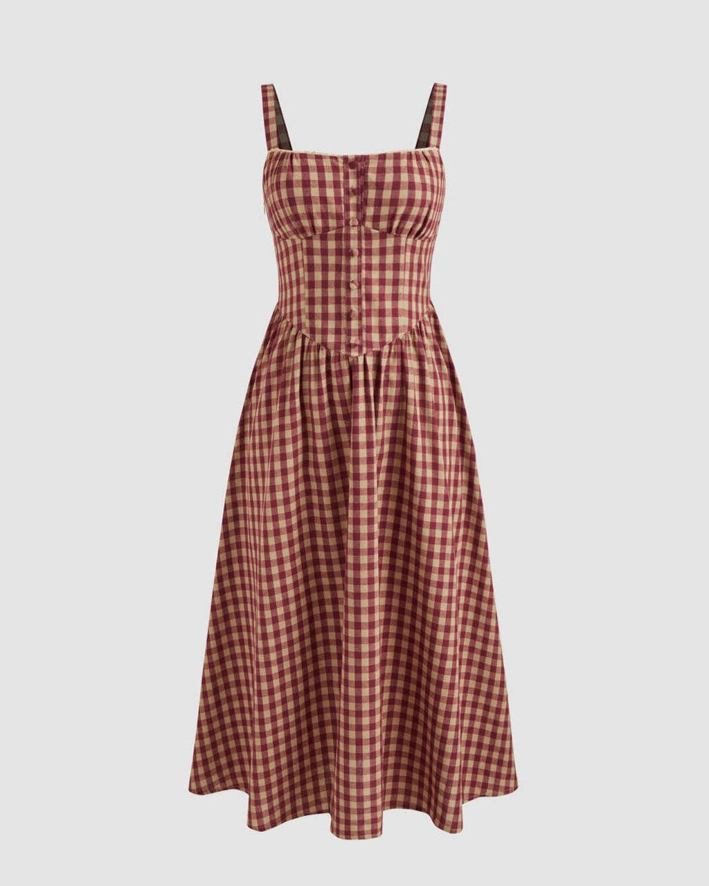 Square Neck Gingham Maxi Dress In Red