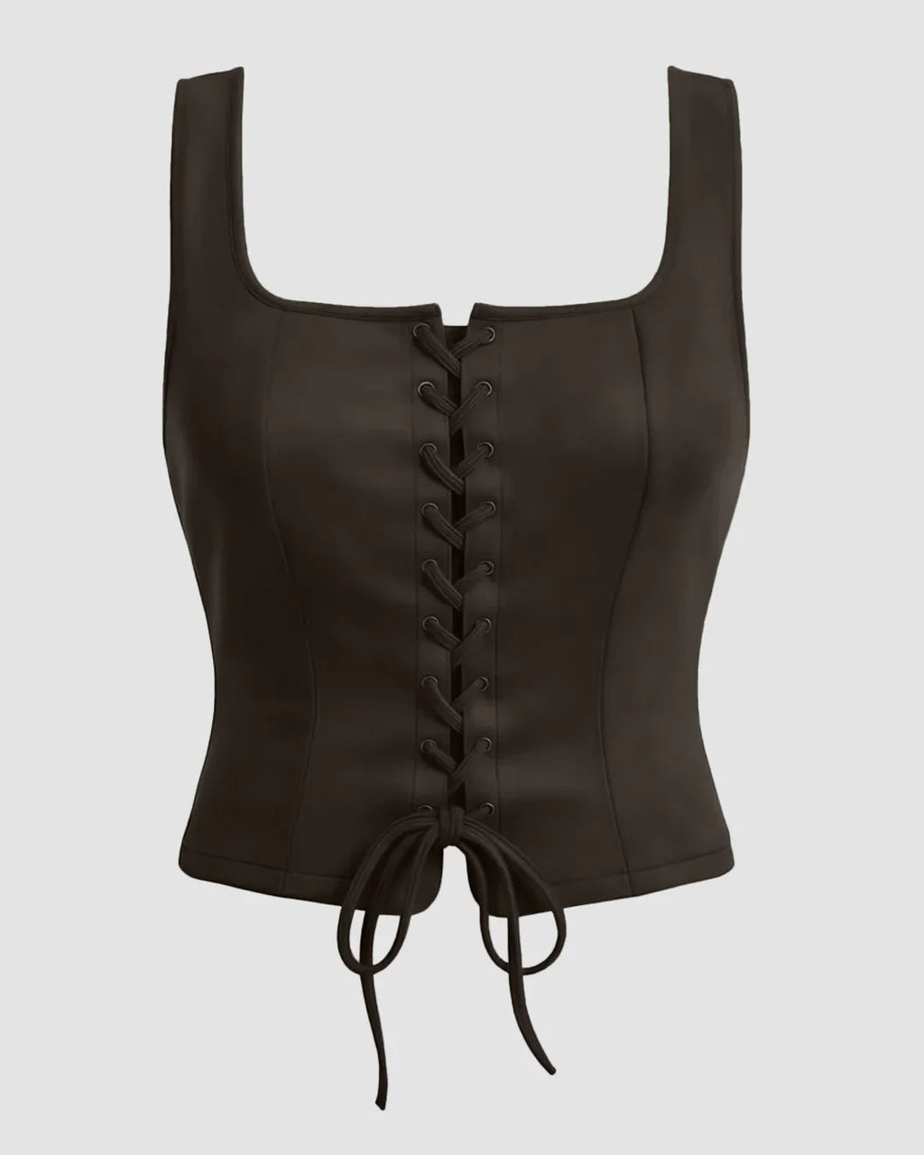 Square Neck Lace Corset Top with Boned Structure in Brown