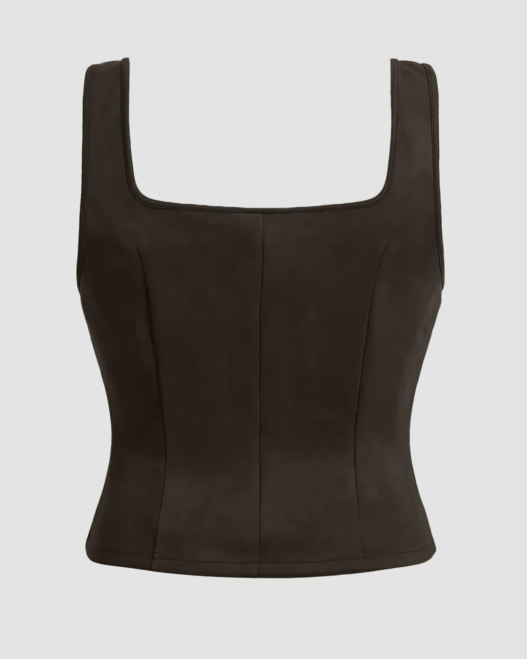 Square Neck Lace Corset Top with Boned Structure in Brown