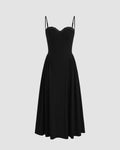 Square Neck Lace Trim Ruffle Black Maxi Dress