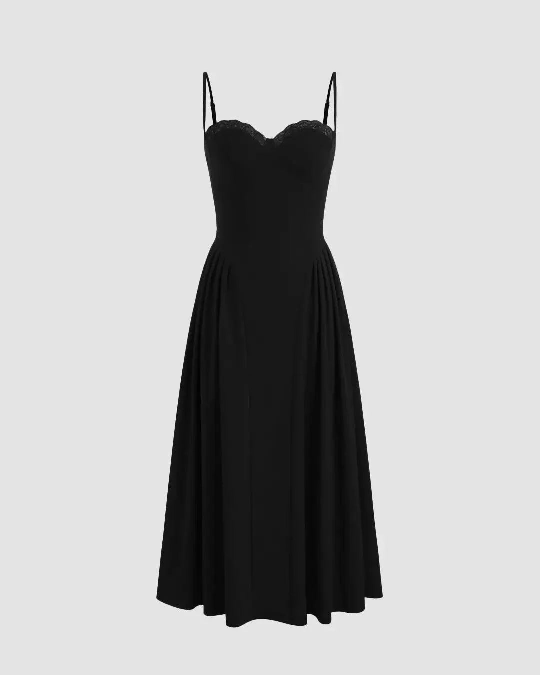 Square Neck Lace Trim Ruffle Black Maxi Dress