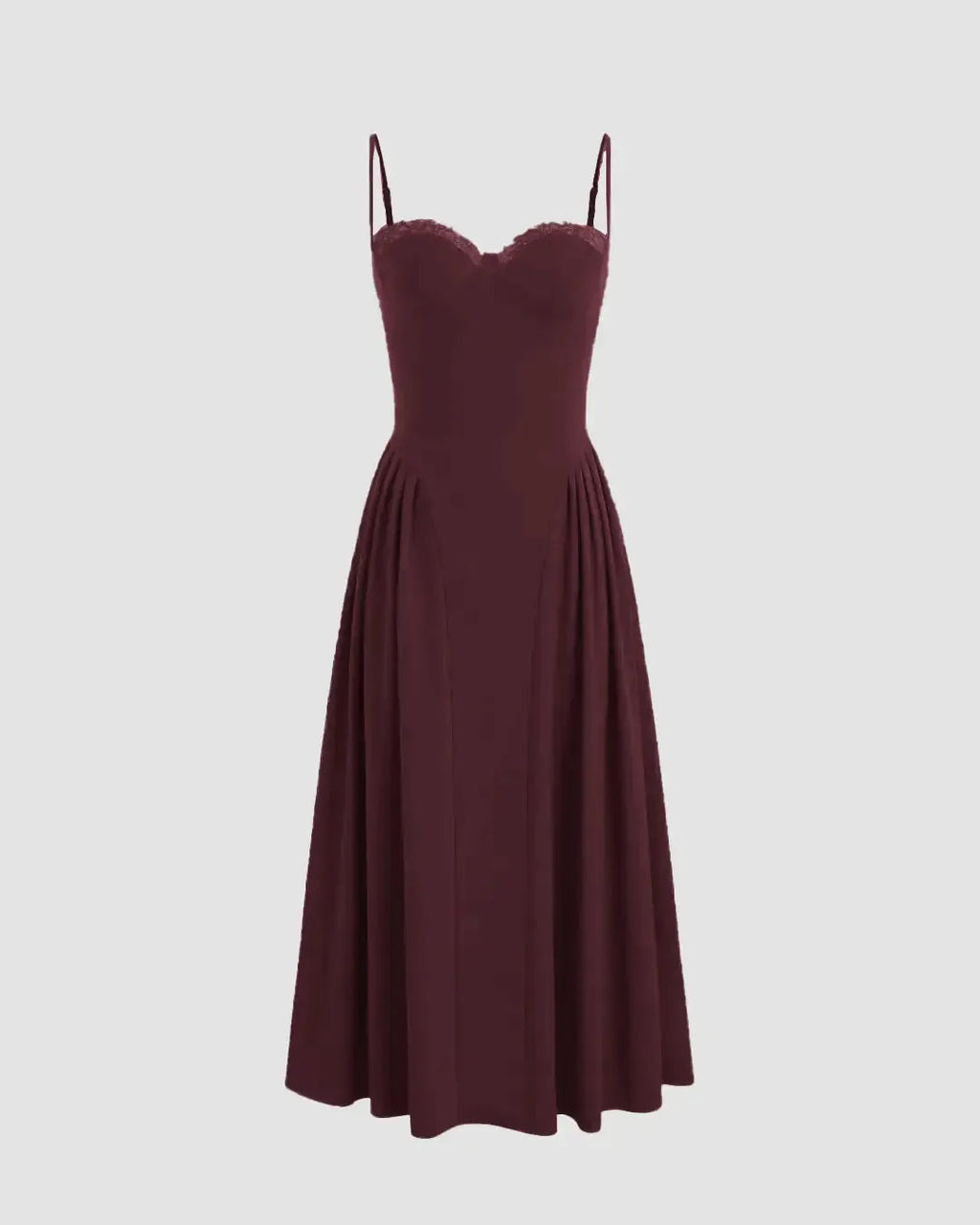Square Neck Lace Trim Ruffle Maroon Maxi Dress
