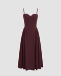 Square Neck Lace Trim Ruffle Maroon Maxi Dress