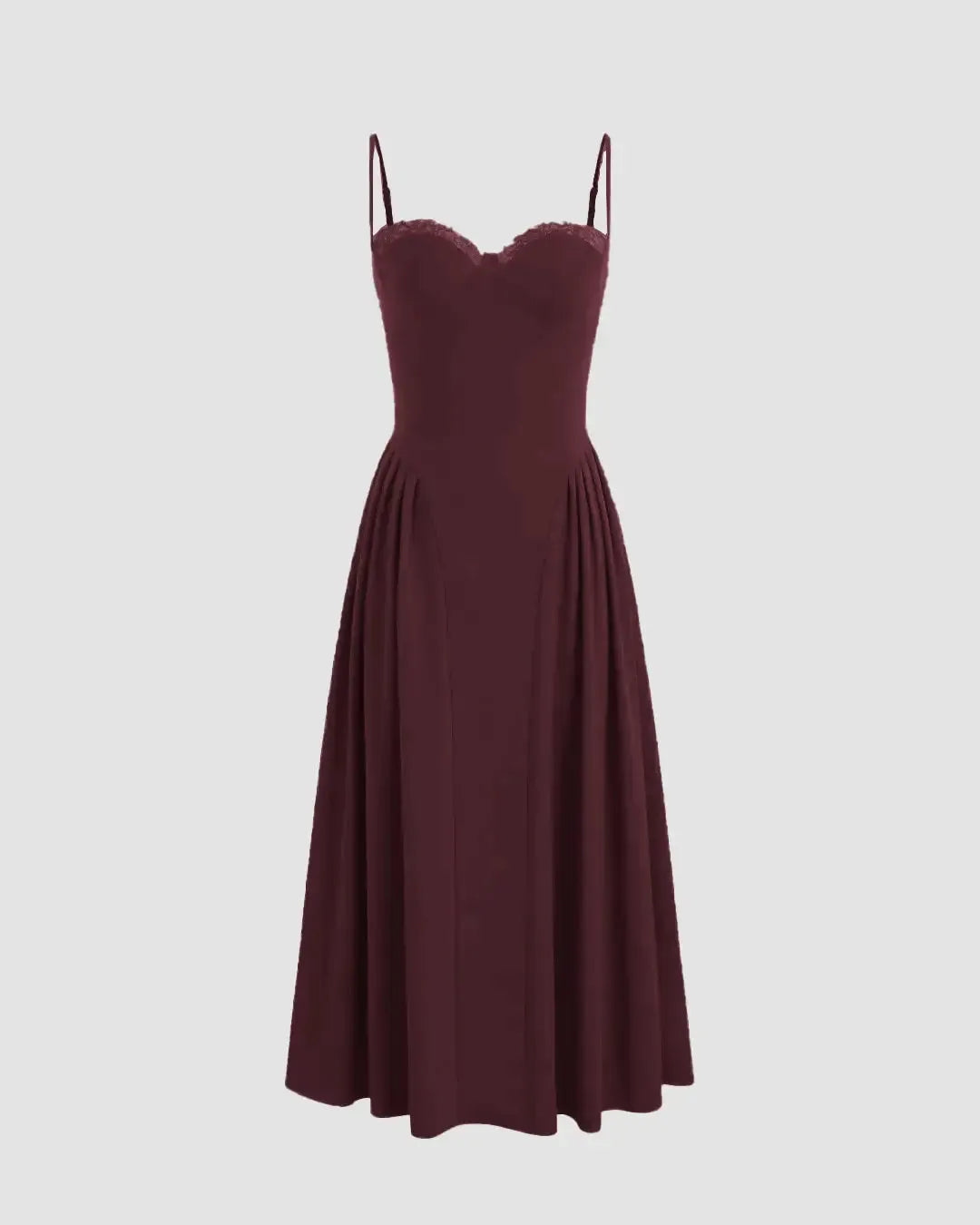 Square Neck Lace Trim Ruffle Maroon Maxi Dress