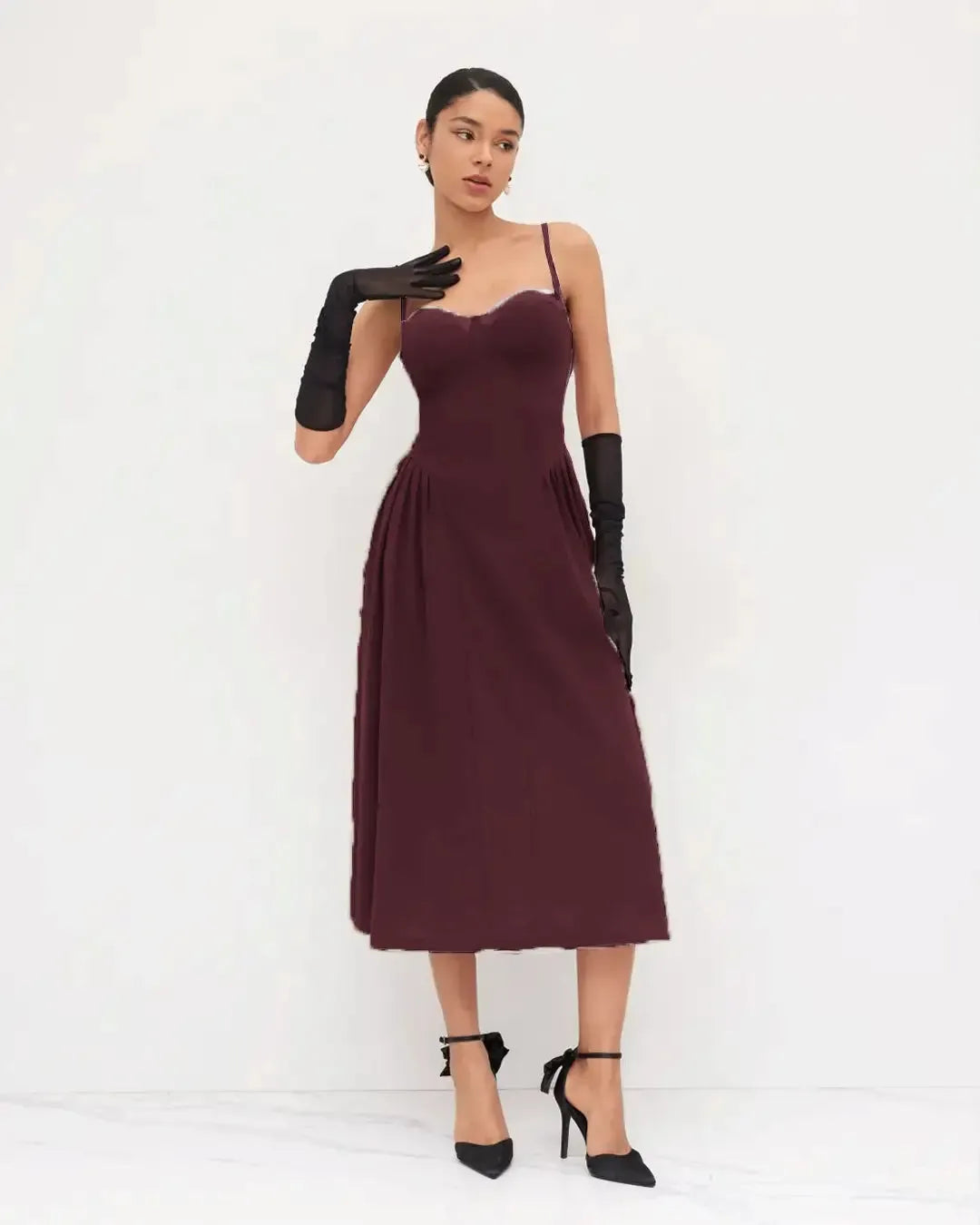 Square Neck Lace Trim Ruffle Maroon Maxi Dress
